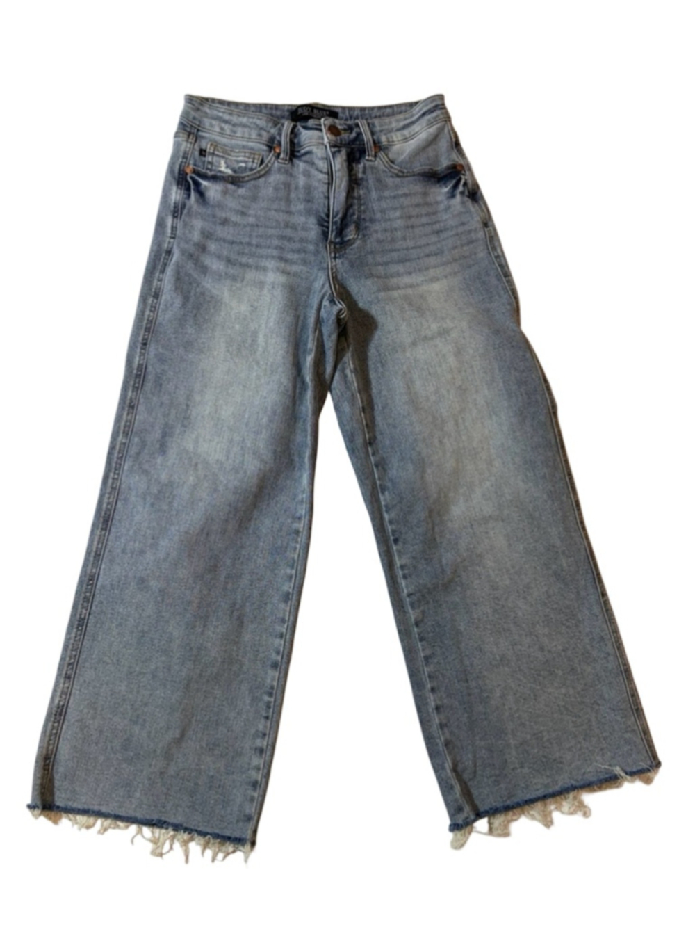 Judy Blue High Waist Wide Leg Crop Jeans Raw Hem Stretch Denim Size 7 28 - Picture 1 of 8